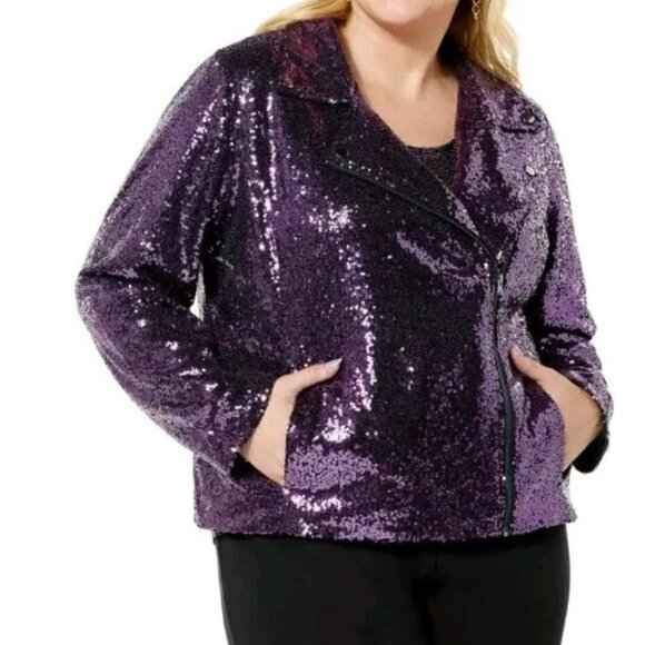 ✨ Colleen Lopez Purple Sequin Moto Jacket – Size XL – NWT ✨ - Picture 7 of 11